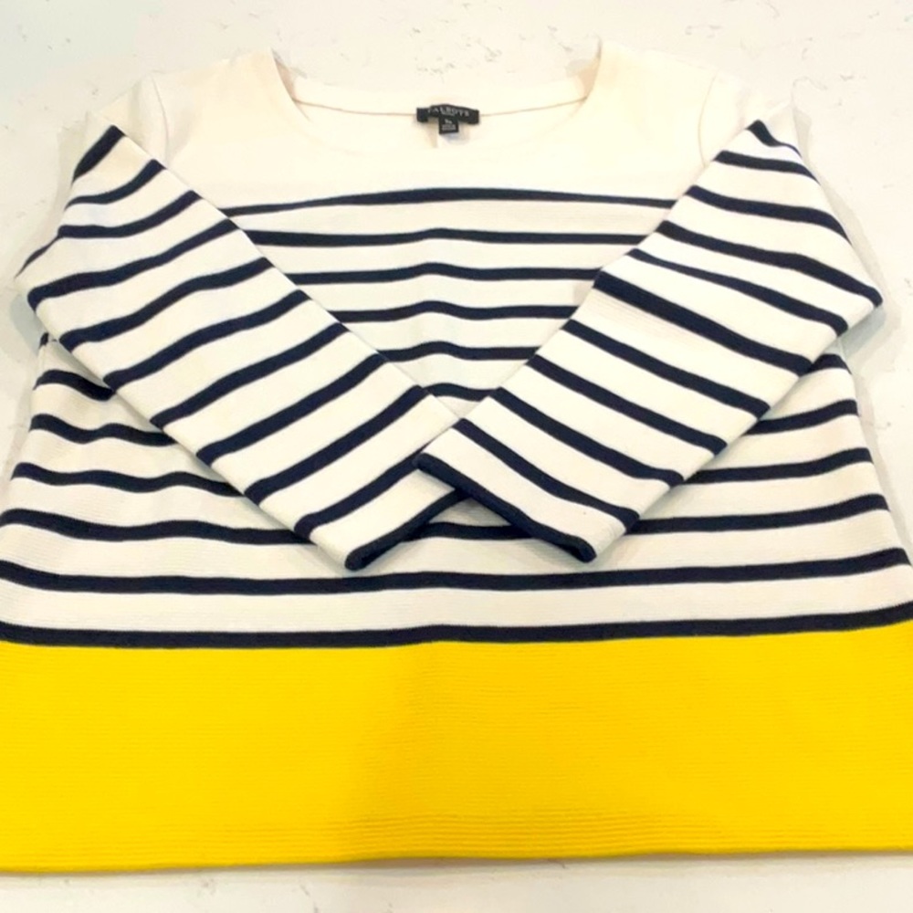 TALBOTS Blue/White Stripe w/ Yellow Color Blocking Spring Sweater Women’s SZ 2P